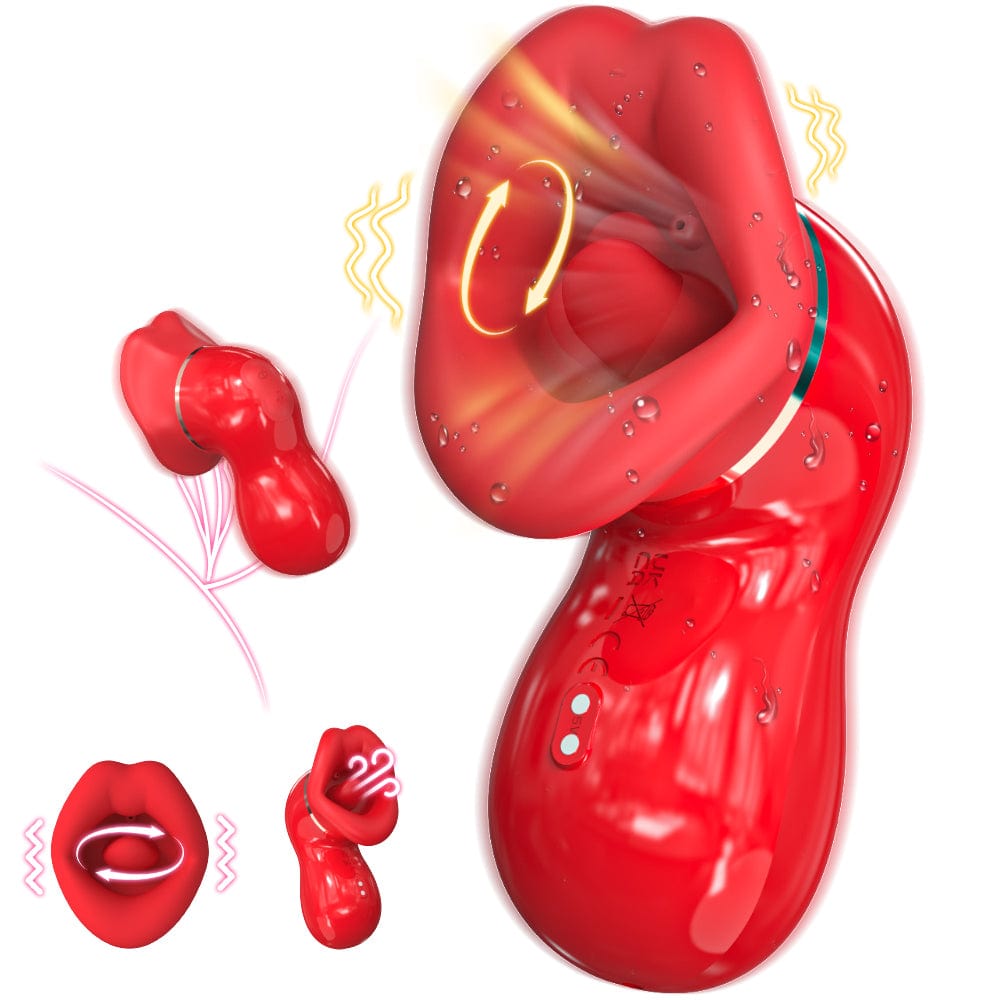 Pellegrace big tongue sex toy for women. Detailed front and side views showing the silicone texture and licking mechanism of this popular tongue vibrator.